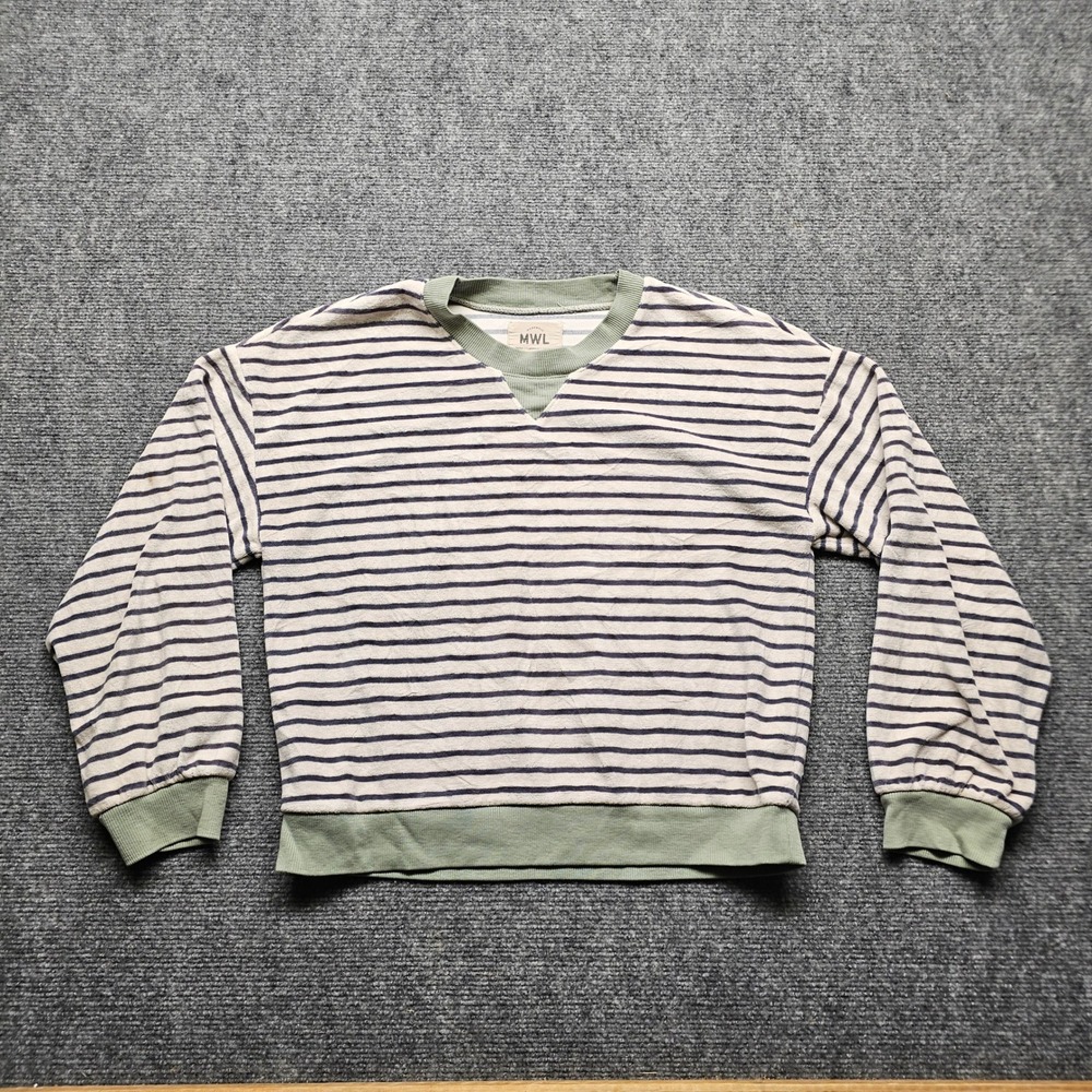 Madewell MWL Striped Sweatshirt Small Sage Green Contrast Trim Relaxed Pullover
